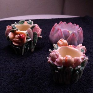 Beautiful springtime floral flower and ladybug poopery candle display set